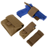 A Condor Pistol Case and three brown tactical pouches are arranged on a white background, ideal for law enforcement or first responder training scenarios.