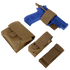 A Condor Pistol Case and three brown tactical pouches are arranged on a white background, ideal for law enforcement or first responder training scenarios.