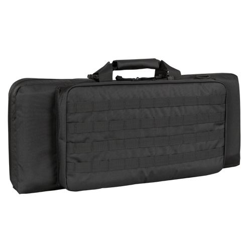 The Condor 28 Single Rifle Case is a black, rectangular tactical case with a handle, external molle webbing, and side compartment—ideal for law enforcement or military use.