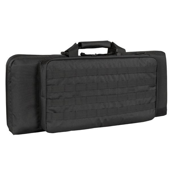 The Condor 28 Single Rifle Case is a black, rectangular tactical case with a handle, external molle webbing, and side compartment—ideal for law enforcement or military use.
