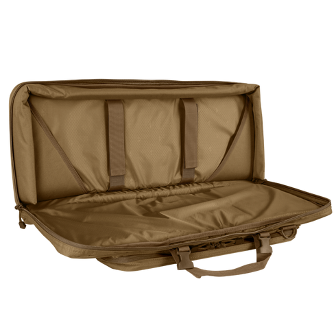 The Condor 28 Single Rifle Case is a brown, soft-sided case with a zipper, two internal securing straps, and a carry handle—perfect for everyday carry or organizing your gear at the range.