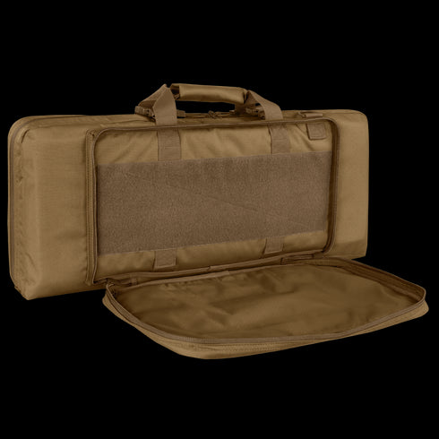 The Condor 28 Single Rifle Case is a brown, rectangular padded case with a handle and an open zippered front compartment—perfect for Bushcraft essentials or EDC gear.