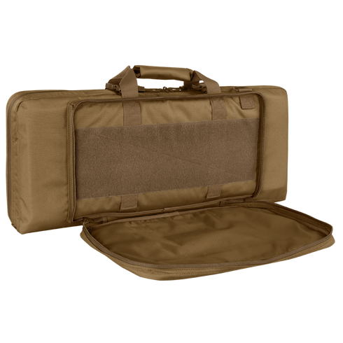The Condor 28 Single Rifle Case is a brown, rectangular padded case with a handle and an open zippered front compartment—perfect for Bushcraft essentials or EDC gear.