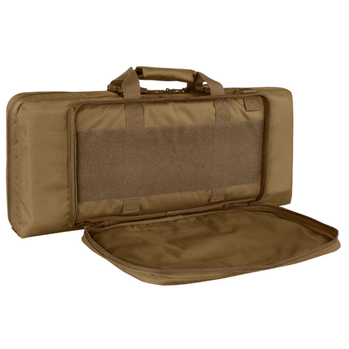 The Condor 28 Single Rifle Case is a brown, rectangular padded case with a handle and an open zippered front compartment—perfect for Bushcraft essentials or EDC gear.