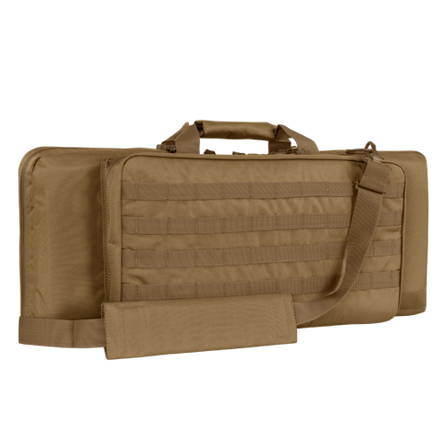 The Condor 28 Single Rifle Case is a tan tactical bag with top handle, adjustable shoulder strap, and exterior webbing—perfect for EDC fans or bushcraft gear transport.