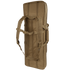 The Condor 36" Double Rifle Case in tan features padded shoulder straps, a sternum strap, and multiple exterior attachment points, shown standing upright against a white background.