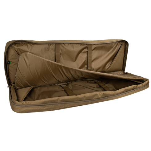 The Condor 36" Double Rifle Case is a spacious, empty brown soft case shown open, revealing padded interior compartments and securing straps.