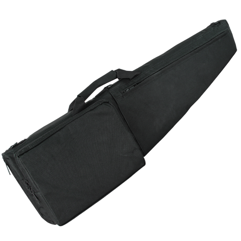 The Condor 38 Rifle Case is a black, padded soft case with handles and zippered compartments, designed to carry and protect rifles—ideal for military or law enforcement use.