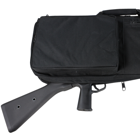 A partially unzipped Condor 38" Rifle Case reveals the stock and grip of a black firearm against a white background.