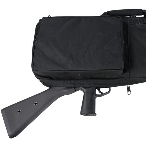 A partially unzipped Condor 38" Rifle Case reveals the stock and grip of a black firearm against a white background.