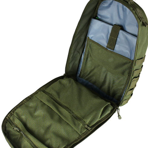 The Condor Venture Backpack 27.5L in Scorpion OCP is perfect for bushcraft or military use, featuring an open main section with multiple mesh compartments and pockets for organized storage.