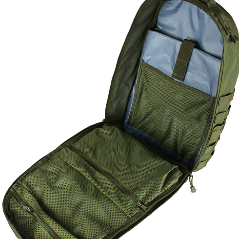 The Condor Venture Backpack 27.5L in Scorpion OCP is perfect for bushcraft or military use, featuring an open main section with multiple mesh compartments and pockets for organized storage.