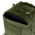 Close-up of the Condor Venture Backpack 27.5L in olive green, featuring a partially unzipped front pocket that reveals the interior lining.