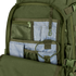 The Condor Venture Backpack 27.5L in green is shown open, revealing multiple mesh and fabric interior pockets, compartments, an elastic strap, and a plastic clip for organized storage.