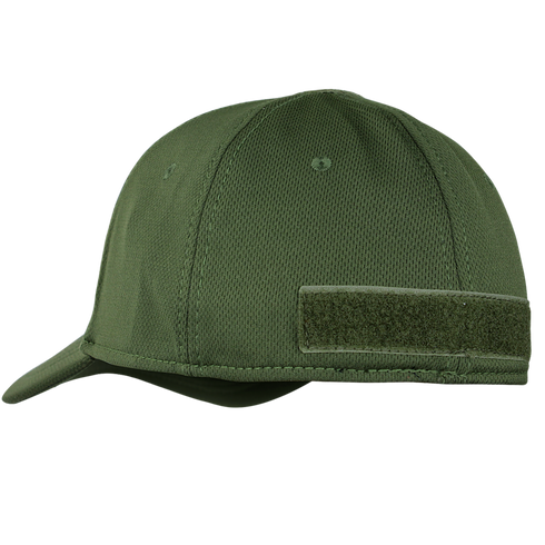 The Condor Flex Tactical Cap in olive green features a curved brim and a rectangular Velcro patch on the side, displayed against a plain white background.