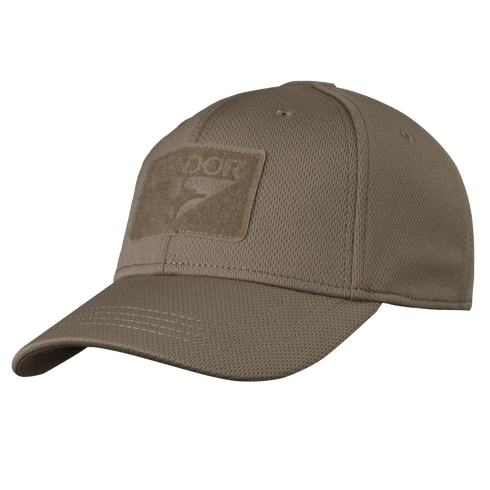 The Condor Flex Tactical Cap is a khaki-brown baseball cap with a curved brim and front Velcro patch, featuring visible stitching—perfect for EDC or range days.