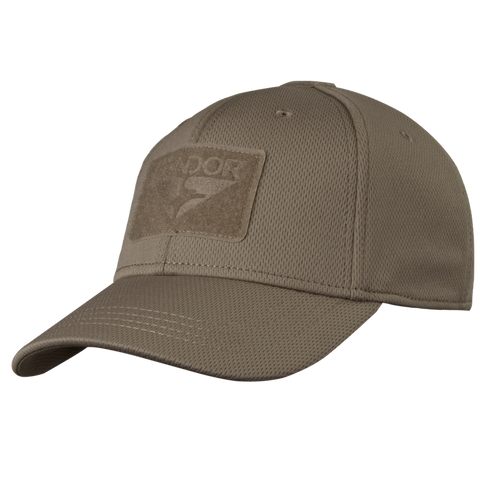 The Condor Flex Tactical Cap is a khaki baseball cap featuring a curved brim and a rectangular patch on the front.