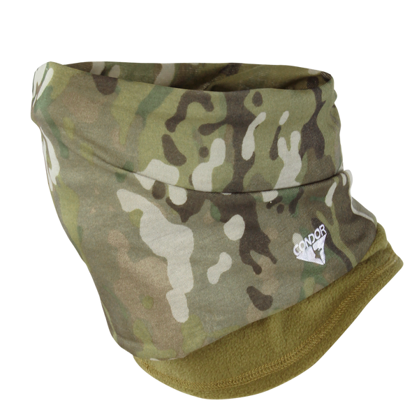 The Condor Fleece Multi Wrap in MultiCam features a camouflage design and fleece lining along the bottom edge.