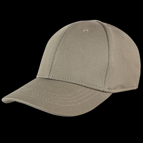 The Condor Flex Team Cap in tan features visible stitching, a stretchable sweatband, and is shown against a white background.