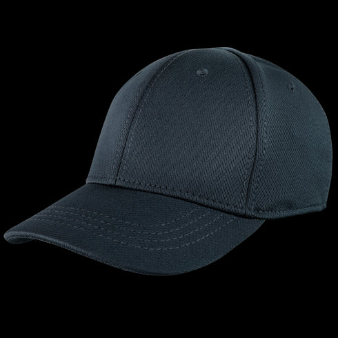 The Condor Flex Team Cap in navy features visible stitching, a curved brim, and a stretchable sweatband, displayed against a transparent background.