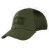 The Condor Flex Tactical Mesh Cap is an olive green trucker hat with a curved brim and front rectangular patch, inspired by classic military style.