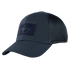 The Condor Flex Tactical Mesh Cap features a dark blue design, curved brim, mesh back panels, and a rectangular embossed patch—ideal for law enforcement professionals or first responders seeking reliable style.