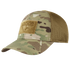 Image of the front of a tactical cap in multicam