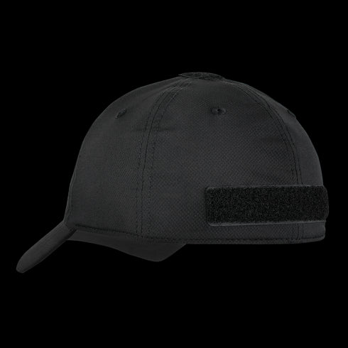 The Condor Cool Mesh Tactical Cap, shown from the back left, features a curved brim and a rectangular black Velcro patch above the opening—ideal for EDC or bushcraft enthusiasts who value both style and function.