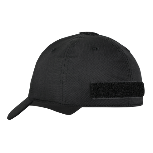 The Condor Cool Mesh Tactical Cap in black is shown from the rear and side, highlighting its hook-and-loop patch on the back.