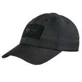 The Condor Cool Mesh Tactical Cap is a black cap with a curved brim and rectangular Velcro patch on the front, ideal for law enforcement or first responders.