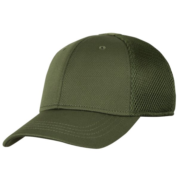The Condor Flex Team Mesh Cap in olive green features a curved brim and mesh back panels, shown against a white background.