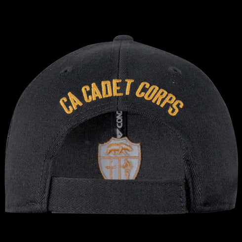 The Condor CA Cadet Corps Cap features yellow “CA CADET CORPS” embroidery above the rear opening and a shield emblem inside—perfect EDC gear for shooting range sessions or law enforcement training.