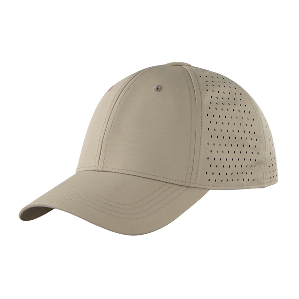 Condor HydroFit Team Mesh Cap in khaki, featuring perforated side panels for ventilation, displayed on a plain white background.