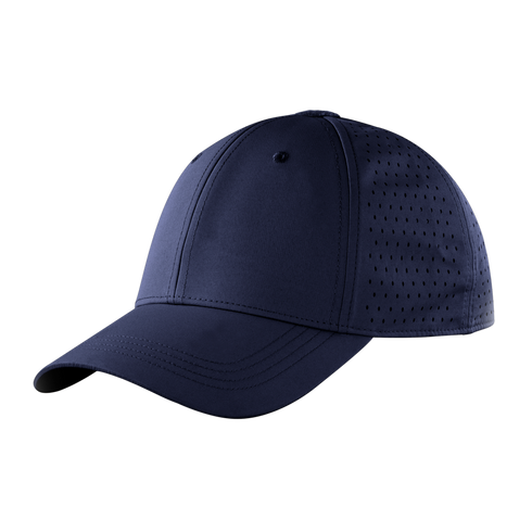 A navy blue baseball cap with a curved brim and perforated side panels, shown against a plain white background.