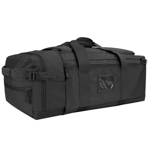 The Condor Colossus Duffle Bag 60L is a spacious black bag with multiple compartments, zipper closures, and two carrying handles—perfect for law enforcement or first responders—shown on a plain background.