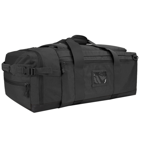 The Condor Colossus Duffle Bag 60L is a spacious black bag with multiple compartments, zipper closures, and two carrying handles—perfect for law enforcement or first responders—shown on a plain background.