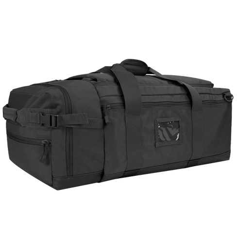 The Condor Colossus Duffle Bag 60L is a spacious black bag with multiple compartments, zipper closures, and two carrying handles—perfect for law enforcement or first responders—shown on a plain background.