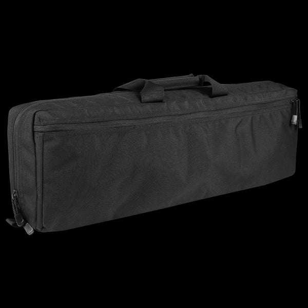 The Condor 25 Transporter Case is a black rectangular bag with a zipper closure, front pocket, and two top handles—perfect for carrying first responder gear or essentials to the shooting range.