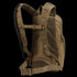 The Condor Fuel Hydration Backpack 18L in tan is shown from the back, featuring padded shoulder straps, mesh back panel, adjustable sternum strap, and waist belt. Compatible with Condor 3L Torrent Hydration Bladder for hydration on the go.
