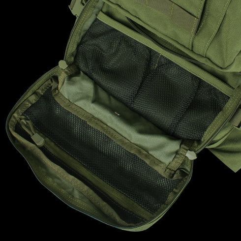The Condor Convoy Backpack 22L in Scorpion OCP features a front compartment with mesh organizer pockets, ideal for EDC.