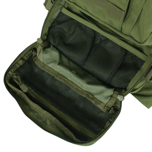The Condor Convoy Backpack 22L in Scorpion OCP features a front compartment with mesh organizer pockets, ideal for EDC.