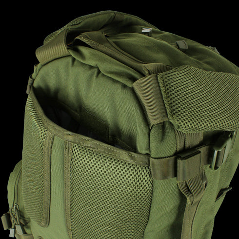 Close-up of the Condor Convoy Backpack 22L in Scorpion OCP, featuring mesh side pockets, zippered compartments, durable fabric, and reinforced stitching—perfect for EDC or bushcraft.