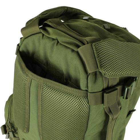 Close-up of the Condor Convoy Backpack 22L in Scorpion OCP, featuring mesh side pockets, zippered compartments, durable fabric, and reinforced stitching—perfect for EDC or bushcraft.