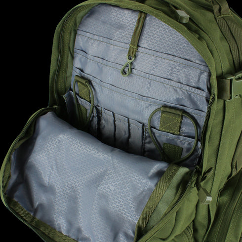 The Condor Convoy Backpack 22L - Scorpion OCP features multiple internal pockets, pen slots, and an inner attachment hook—perfect for bushcraft enthusiasts who need organized gear while on the move.