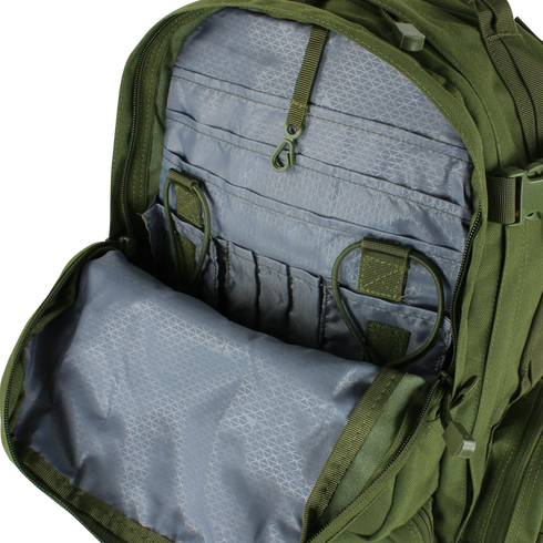 The Condor Convoy Backpack 22L - Scorpion OCP features multiple internal pockets, pen slots, and an inner attachment hook—perfect for bushcraft enthusiasts who need organized gear while on the move.