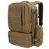 The Condor Convoy Backpack 22L is a tan tactical pack featuring multiple zippered compartments, MOLLE webbing, adjustable and padded shoulder straps—perfect for law enforcement or shooting range use—shown on a white background.