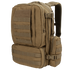 The Condor Convoy Backpack 22L is a tan tactical pack featuring multiple zippered compartments, MOLLE webbing, adjustable and padded shoulder straps—perfect for law enforcement or shooting range use—shown on a white background.