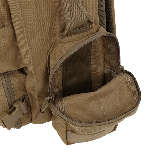 A close-up of the open Condor Convoy Backpack 22L shows its zippered interior pocket and shoulder strap—perfect for carrying law enforcement or first responder essentials.