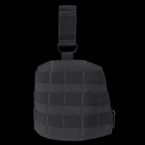 The Condor Drop Leg Panel is a black tactical pouch with webbing loops and a top strap with a metal ring, designed for attachment to EDC gear—ideal for bushcraft outings or the shooting range.