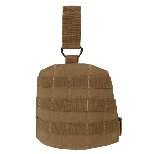 The Condor Drop Leg Panel in brown features horizontal MOLLE webbing, a top strap, and a metal ring attachment—ideal for bushcraft adventures or use at the shooting range.